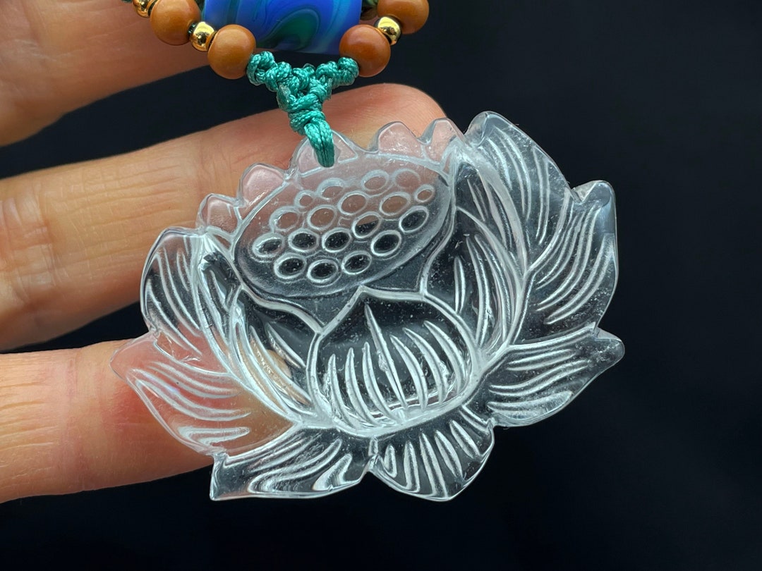 Clear Quartz Crystal Lotus Pendant Carved Crystal Handmade Etsy