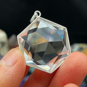 Clear Crystal Quartz Star of David Pendant ,Sterling Silver,Reiki Healing , Gift for Her E042115