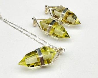 Citrine Pandent, 6 sided, Sterling Silver, Wand DT Point, Healing Crystals and Stones E030339