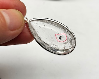 Pingente de Cristal de Quartzo Enhydro, Bolha Natural em Movimento, Pedra de Cura