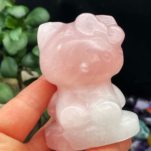 Rose Crystal Kitty Cat,Crystal Carving,Housewarming Gift, Home Decor ,Healing crystal and stone E042105