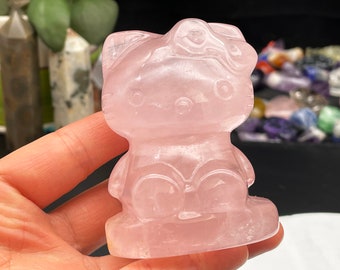 Rose Crystal Kitty Cat,Crystal Carving,Housewarming Gift, Home Decor ,Healing crystal and stone E042106