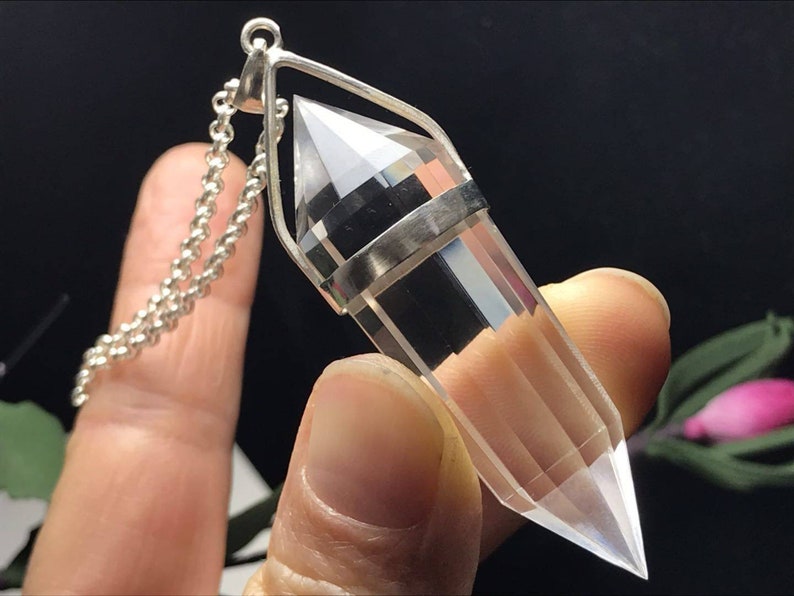 Natural quartz Vogel crystal 12 sided silver pendant reiki healing hand-made