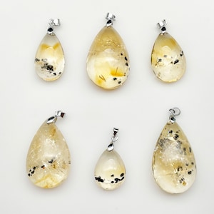 Natrual Hollandite in Citrine Quartz Crystal, Drop pendant, Handmade Jewelry A060110