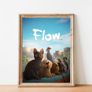 Afdrukbare poster Flow 2024, zwarte kat foto downloaden, muurdecor, kinderkamerdecor canvasposters, Flow filmkat