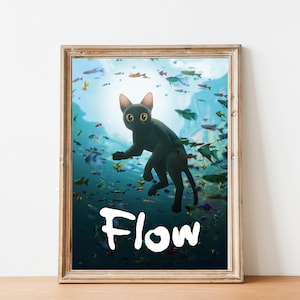 Flow 2024 printable poster, black cat Picture Download, Wall Decor, Kids Room Decor Canvas Posters