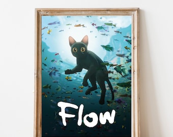 Flow 2024 printable poster, black cat Picture Download, Wall Decor, Kids Room Decor Canvas Posters