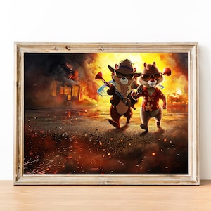 Póster imprimible de Chip y Dale: Guardabosques Rescatistas, arte de película animada, decoración de pared para habitación infantil, descarga digital, póster de película de dibujos animados