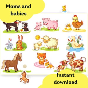 Attività stampabili con animali per mamme e bambini, carte Montessori per genitori e bambini, raccoglitore didattico per bambini piccoli, materiale stampabile per la scuola materna