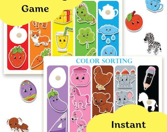 Color Sorting Preschool printable game, Color Matching Activity, Toddler Learning Binder