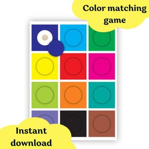 Color Matching Game Printable, Matching Cards Activity, Toddler Learning Binder, Busy Book Pages, Preschool printables