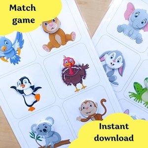 Preschool printables activities, Match animal face kids activity, Faces of Animals, Matching Cards, Toddler Learning Binder, Busy Book Pages