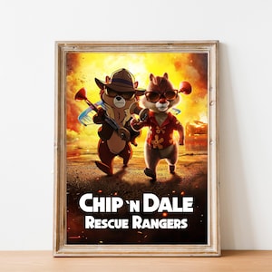 Póster imprimible de Chip y Dale: Guardabosques Rescatistas, arte de película animada, decoración de pared para habitación infantil, descarga digital, póster de película de dibujos animados