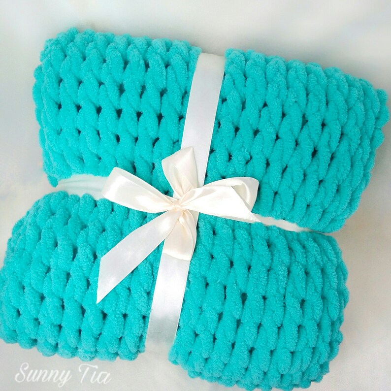 Turquoise Plush Baby Blanket knitted blanket Plaid for Etsy