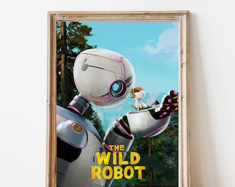 The Wild Robot Printable Poster, Roz and Brightbill picture, Kids Room Wall Decor, Digital Download, Cartoon Movie Poster