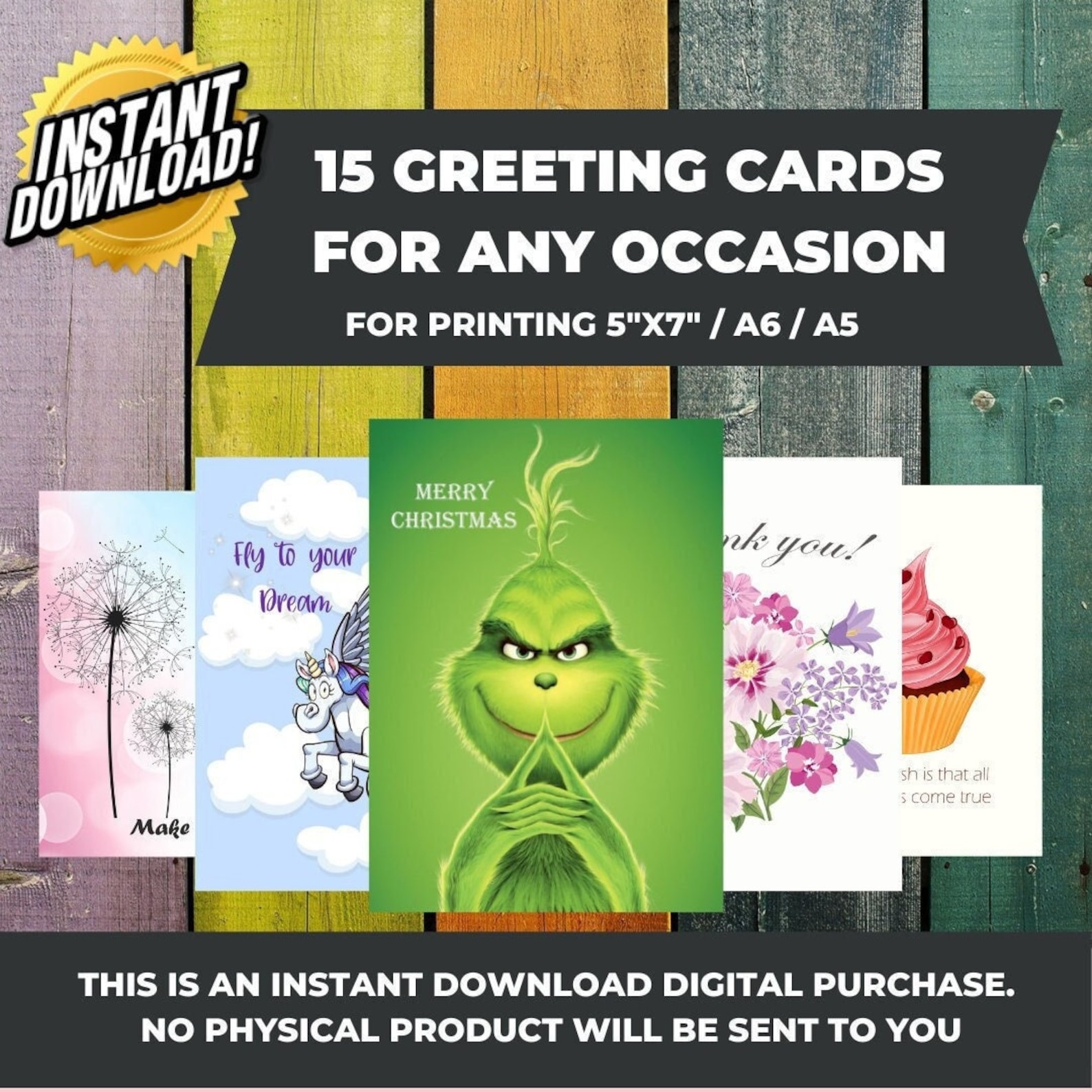 Set of 15 Funny Greeting Cards for Any Occasion Print Etsy