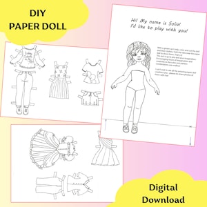 Printable Paper Doll with Clothes, Outfit for the doll, Coloring Pages PDF and JPG, Activities for kids, Digital Download