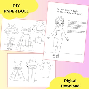 Printable Paper Doll Princess, Outfit paper doll, PDF and JPG, Digital Download, paper doll clothes, preschool activity, cut out, dress up