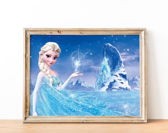 Elsa and Ice Castle Printable Poster, Frozen Princess picture, Wall Art Decor, Kids Room decor, Gift for fan, Download Print Digital