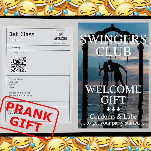 SWINGERS CLUB Prank Mail Post Gift - Gag Gift - Funny Birthday, Christmas Present - Sent directly to loved one/victim (100% anonymous)