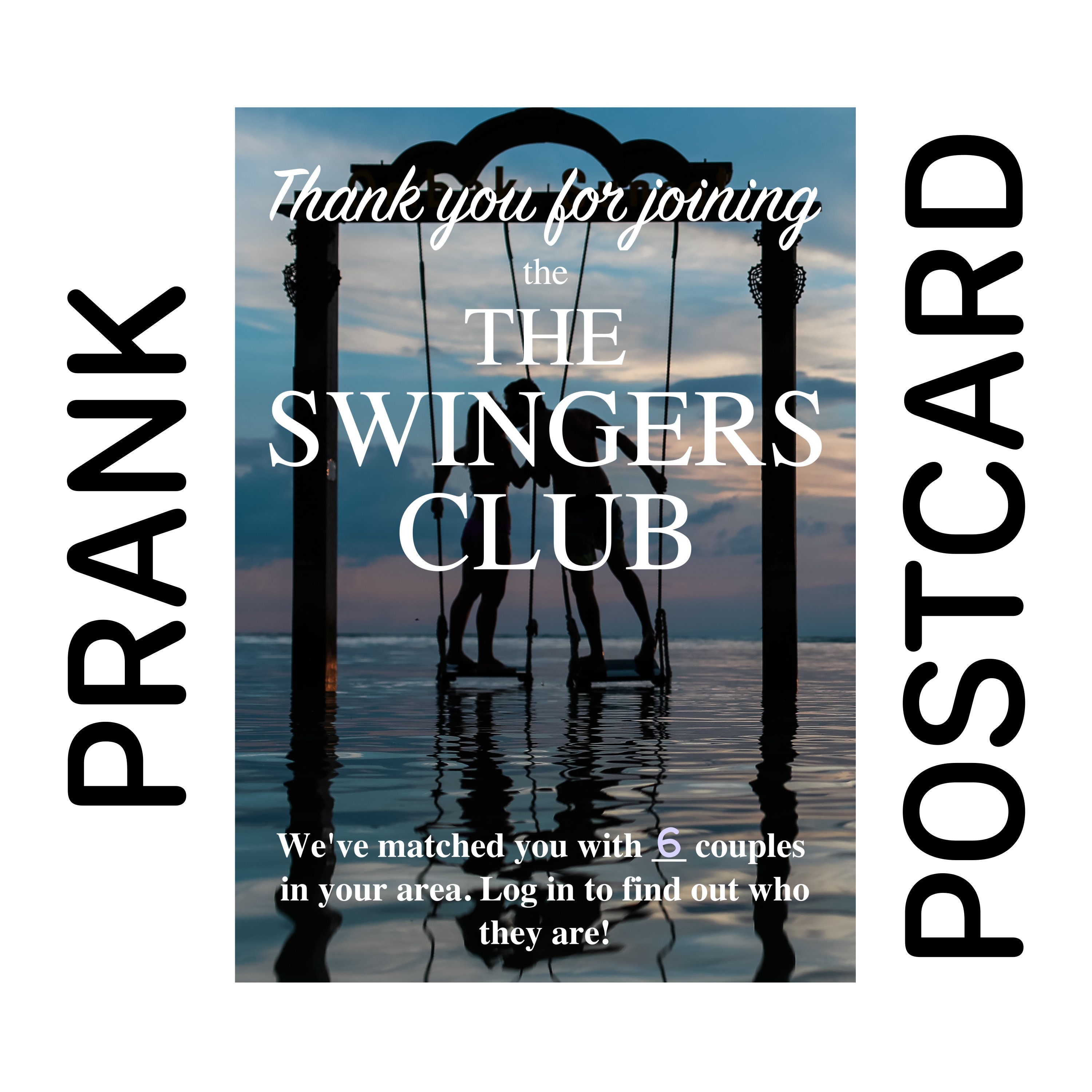 SWINGERS CLUB Gag Prank Mail Postcard Card Gift Funny pic image