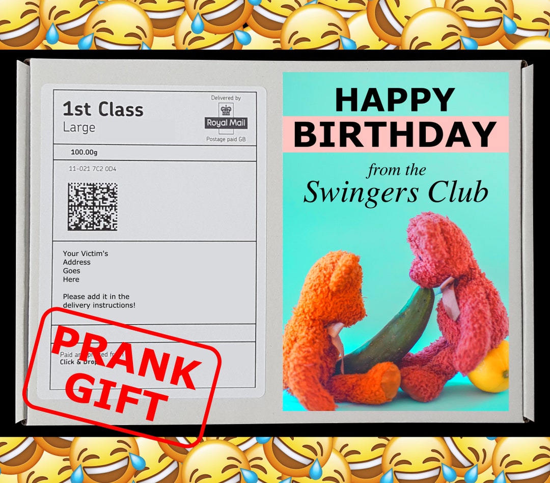 BIRTHDAY SWINGERS CLUB Prank Mail Post Gift Box Gag Funny image