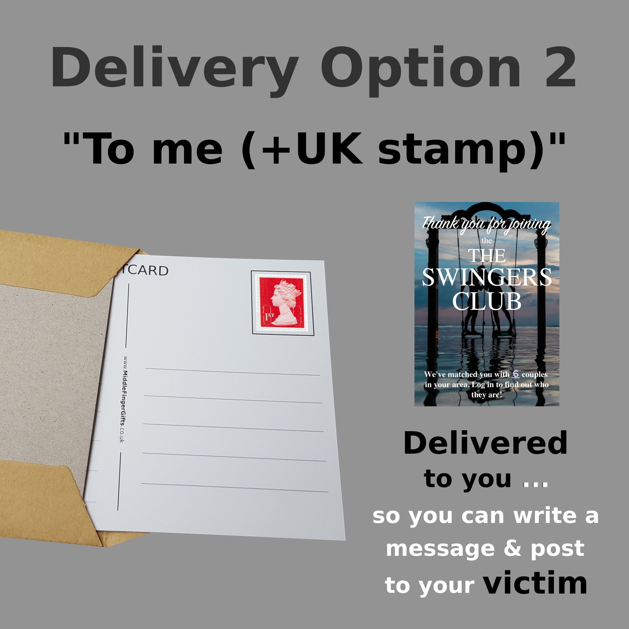 SWINGERS CLUB Gag Prank Mail Postcard