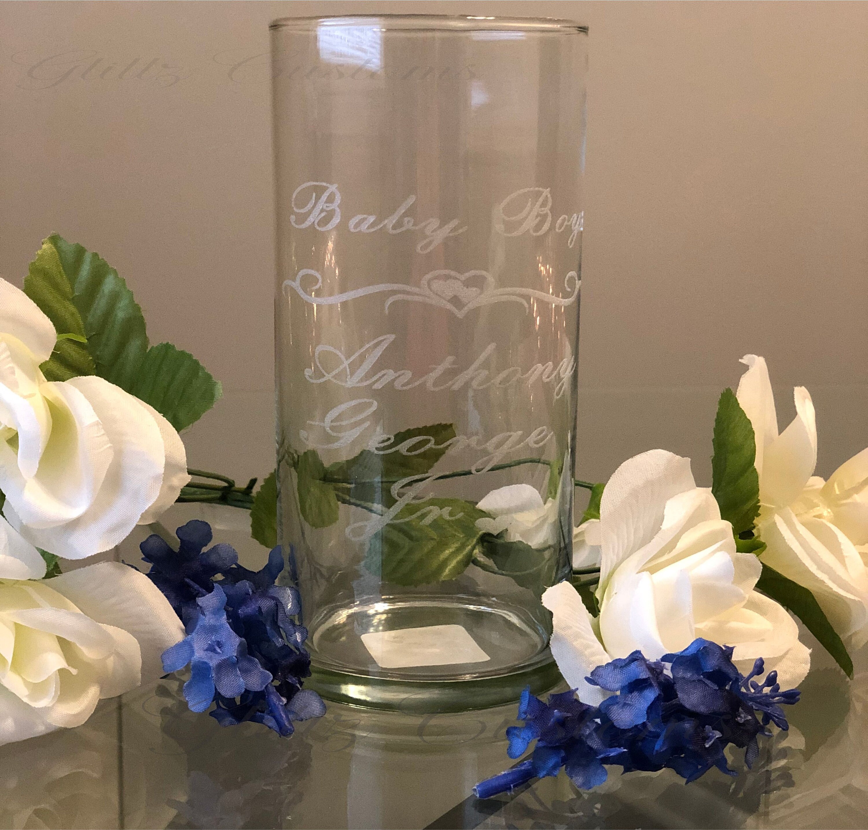 One Customized Glass Vase Personalized Centerpiece Engraved