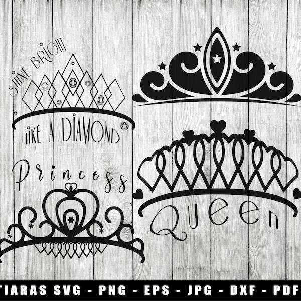 Tiaras SVG, Tiaras silhouettes SVG, Tiaras PNG, Tiaras cut file, Tiaras iron on, Tiaras princess, queen, diamond