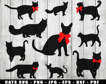 Katzen SVG, Katzen Silhouetten SVG, Katzen mit Schleifen SVG, Katzen png, Katzen jpg, Katzen Clip Art