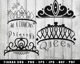 Tiaras SVG, Tiaras Silhouetten SVG, Tiaras PNG, Tiaras Cut File, Tiaras Bügelbild, Tiaras Prinzessin, Königin, Diamant