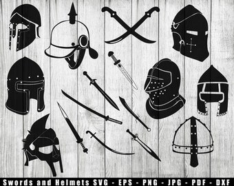 Schwerter und Helme SVG Schnittdatei, Schwerter Silhouetten PNG, Helme Vektoren PDF, Schwerter und Helme transparenter Hintergrund
