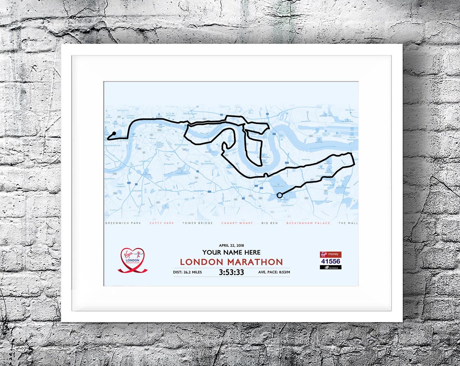 Customised London Marathon Route Map high Resolution Image File Etsy