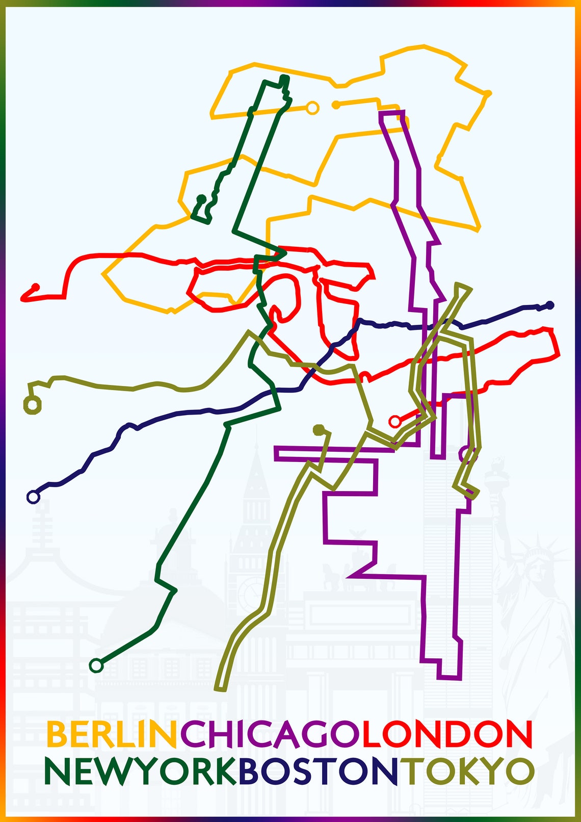 World Marathon Majors Route Poster Etsy