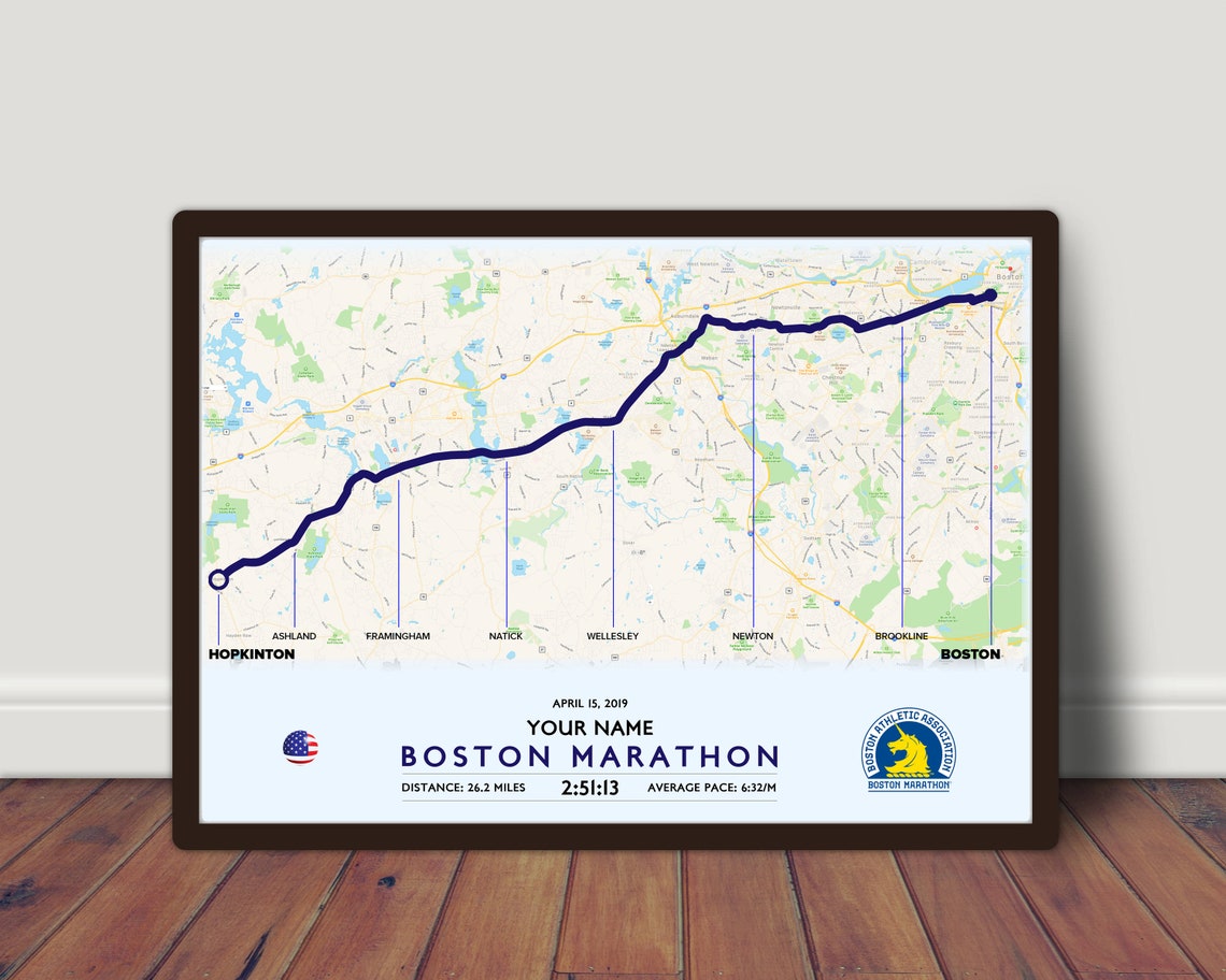 Customised Boston Marathon Route Map high Resolution Image Etsy