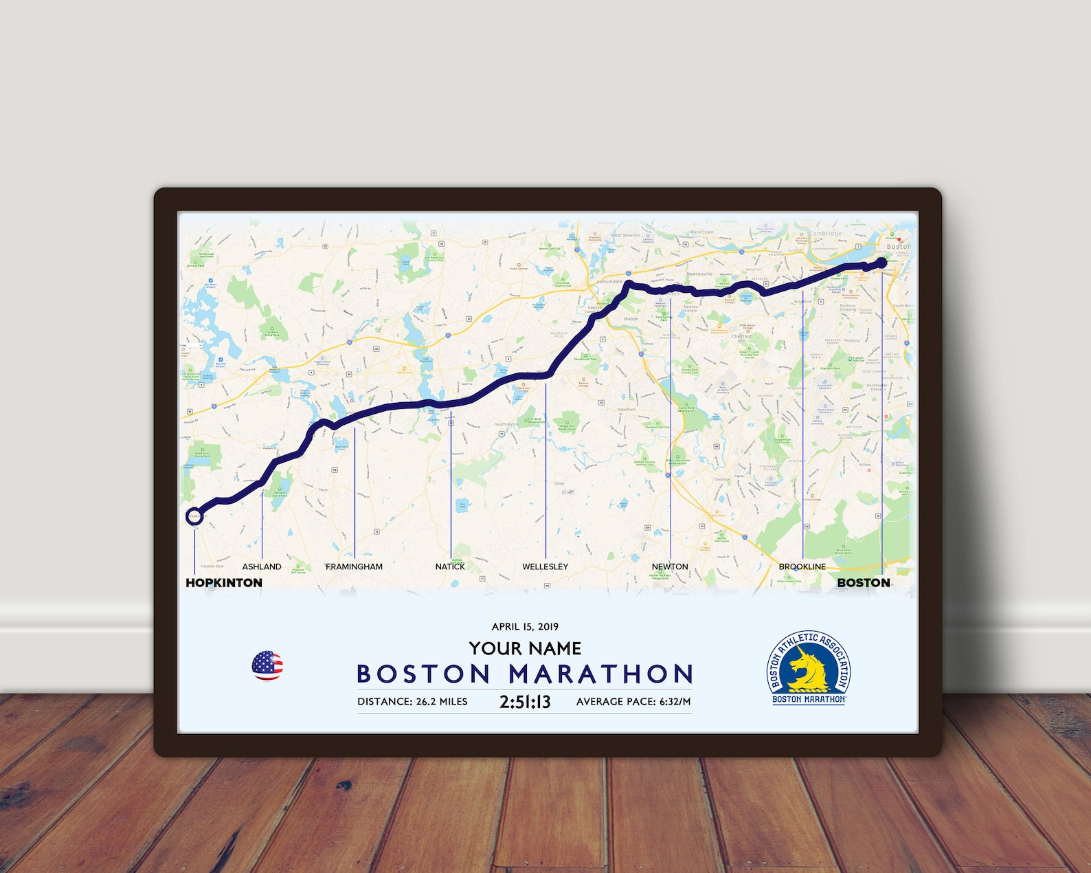 Customised Boston Marathon Route Map high Resolution Image File Etsy