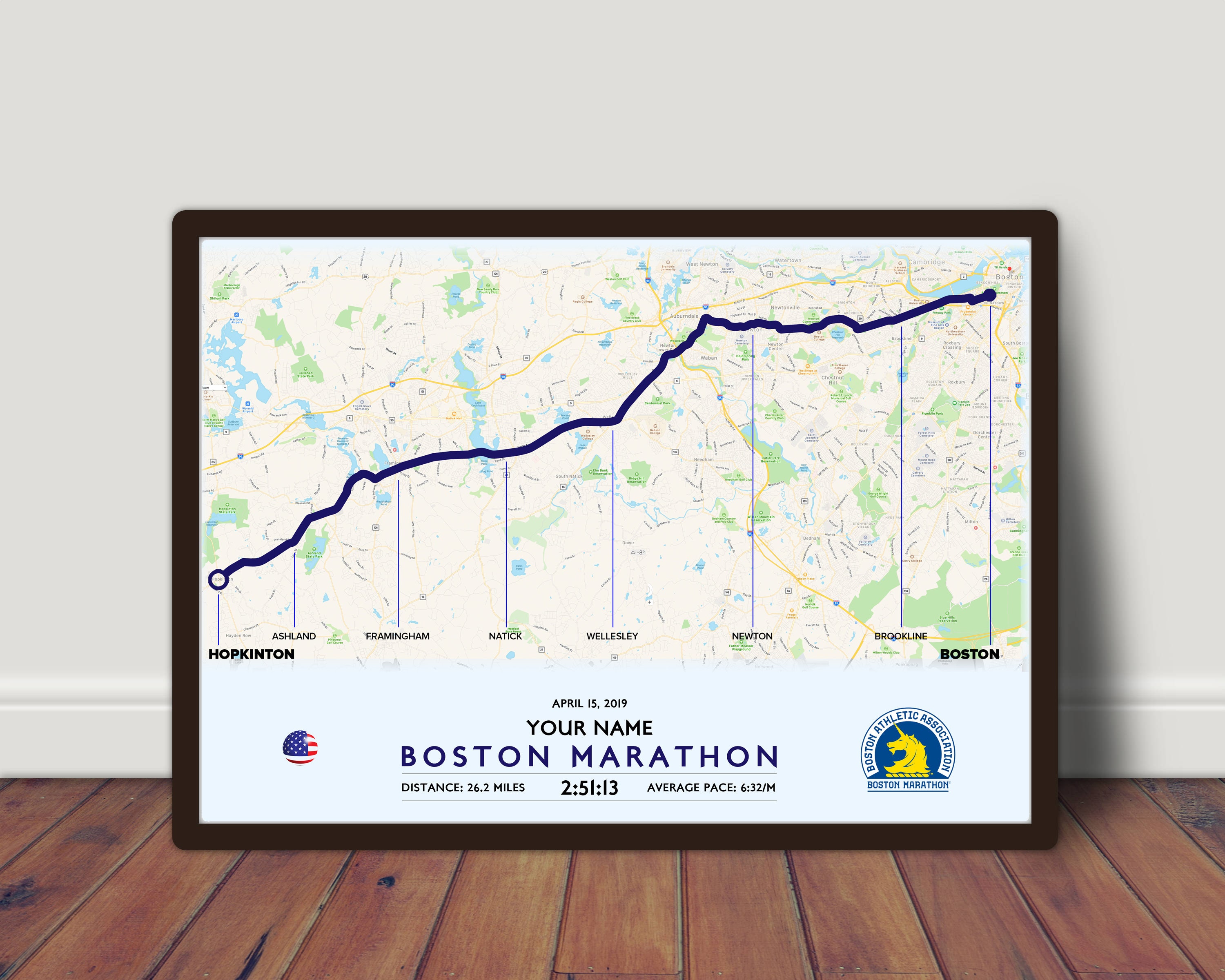 Customised Boston Marathon Route Map high Resolution Image File Etsy