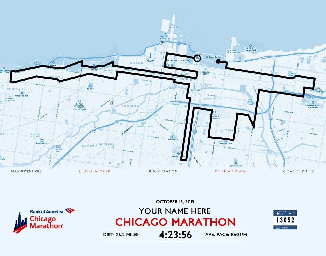 Customised Chicago Marathon Route Map high Resolution Image File Etsy