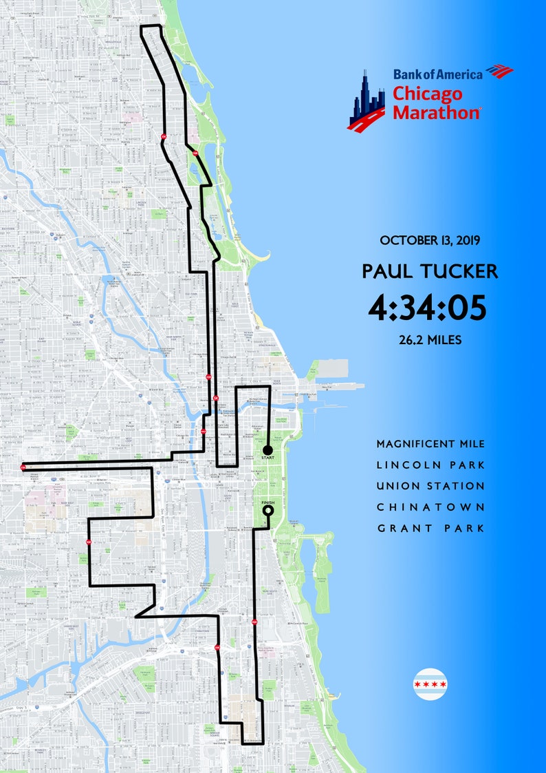 Customised Chicago Marathon Route Map high Resolution Image Etsy