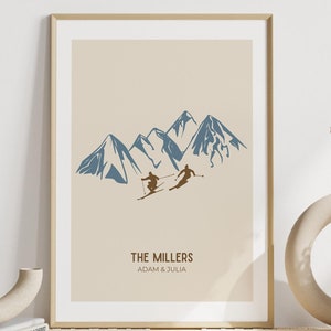 Personalisierte Familie Ski Poster, individuelle Familie Ski Portrait Name, modernes Retro Vintage Ski Poster, DIGITAL DOWNLOAD