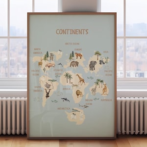 Kontinente Karte, Karte für Spielzimmer, Karte für Spielzimmer, Karte für Spielzimmer, Karte für Baby, Kinderzimmer, Babyzimmer Dekor, Karte für Babyzimmer