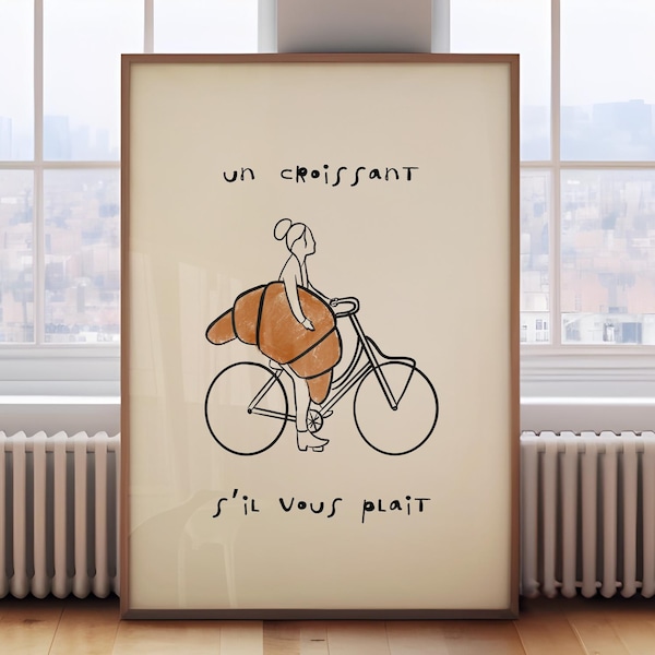 Croissant Poster, Minimalist Wall Art, French Decor, Coffee Shop Aesthetic, Gift for Food Lovers, Kitchen Wall Art, Cave Poster, UNFRAMED