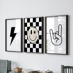 Póster de rock and roll, juego de 3, póster de cuadros para habitación de bebé, decoración para habitación de niños, póster para niños pequeños, arte con rayos