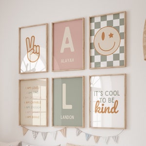 Playroom Prints, Pink Green Playroom, Brother and Sister Prints, Sibling Print, Brother Sister Decor, Kids Room Wall Art, gallery wall set 6