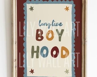 Long Live Boyhood, Retro Nursery, Retro Boy Room, Toddler Room Decor, Retro Playroom Print, Kids Room Wall Art, UNFRAMED PRINTED POSTER