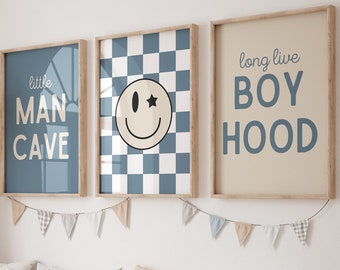 Little Man Cave, Long Live Boyhood ,Boho Blue Nursery, Checkered nursery Poster, Baby Boys Kids Room Decor, Toddler Poster, shared room