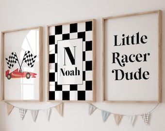 Personalized Name Race Car, Printable, Little Dude Boy Gallery Wall set, Race Car Nursery Decor, Car Playroom Wall Art, Little Racer Dude