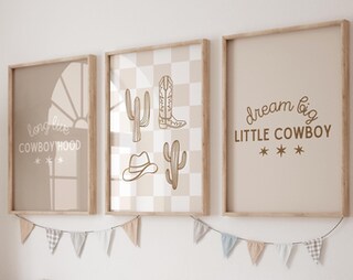 QVUXZ Cartello In Legno Western 'Dream Big Little Cowboy' - Decorazione Da Parete O Da Appoggio 30x13 Cm, Con Corda, Regalo Per Amanti Country