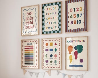 Set of 8 Educational ABC Number Prints, Kids Homeschool Decor, Classroom Decorative Posters, Back To School Prints (Digital Download)