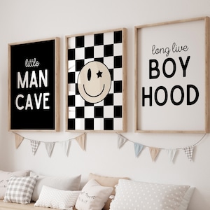 Kleiner Mann Höhle, schwarz weißes Kinderzimmer, kariert, Kinderzimmer Poster, Baby Jungen Kinderzimmer Dekor, Kleinkind Poster, geteiltes Zimmer